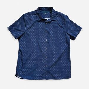 Perry Ellis Navy Blue Patterned Button Up Casual Men's L